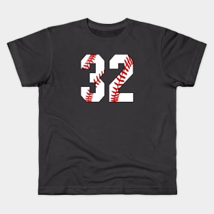 Baseball Number 32 #32 Baseball Shirt Jersey Favorite Player Biggest Fan Kids T-Shirt